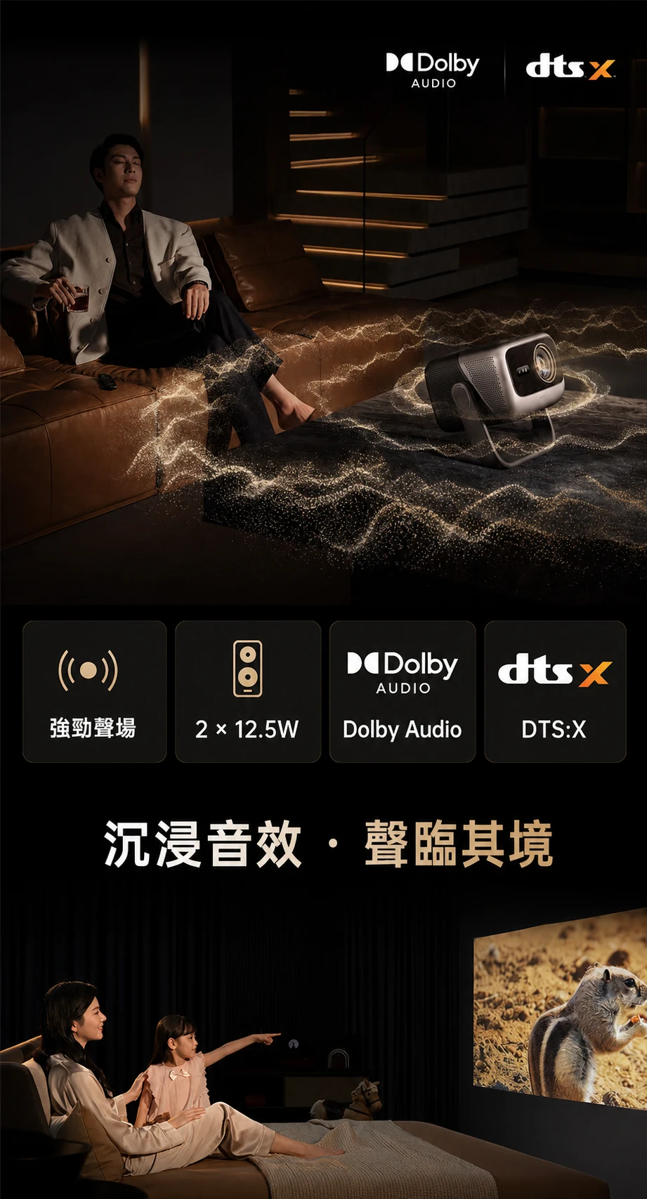 JMGO N5S Ultra 雙 12.5W Dolby Audio 及 DTS:X 音效