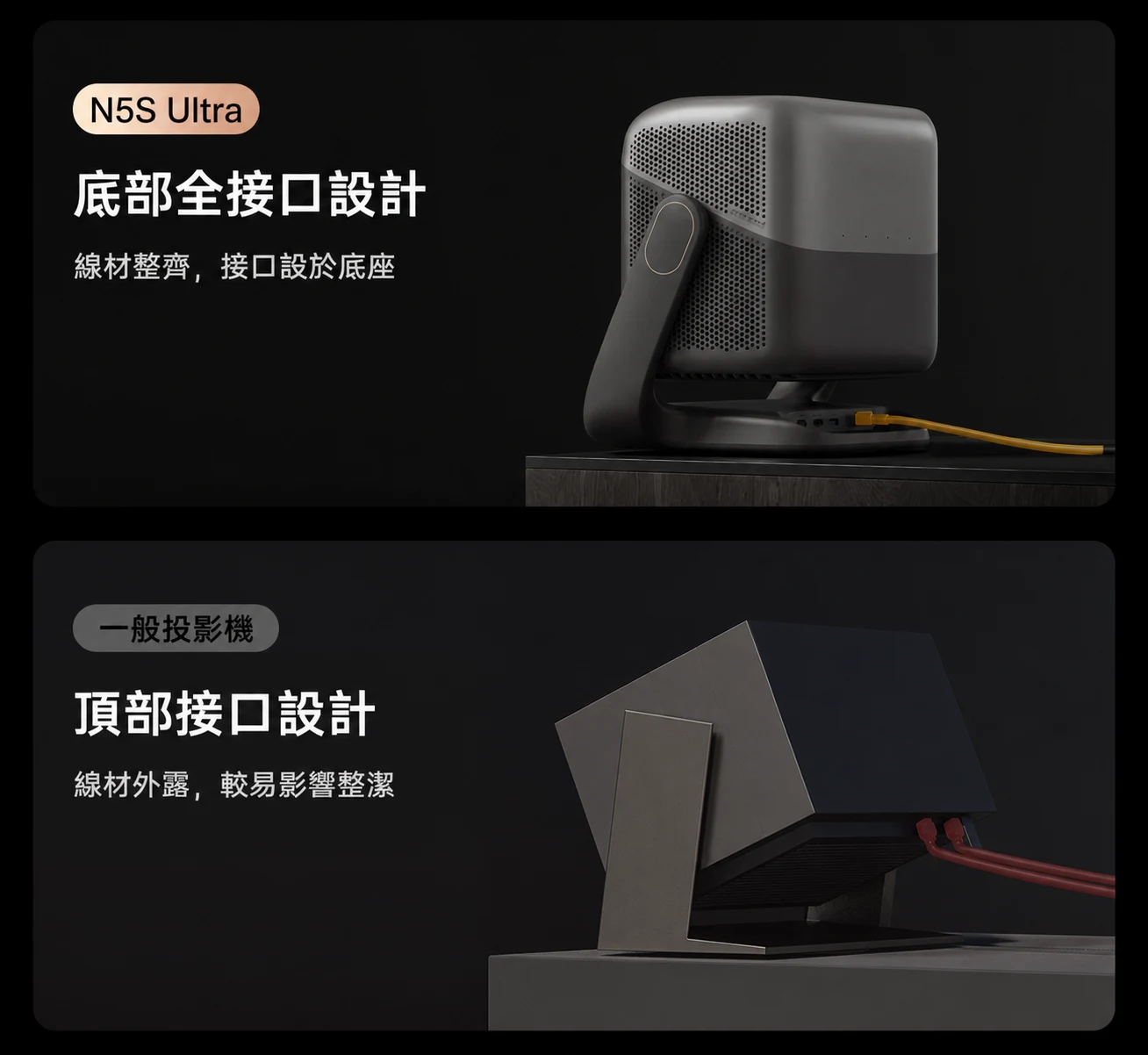 JMGO N5S Ultra 底部接口與整線設計