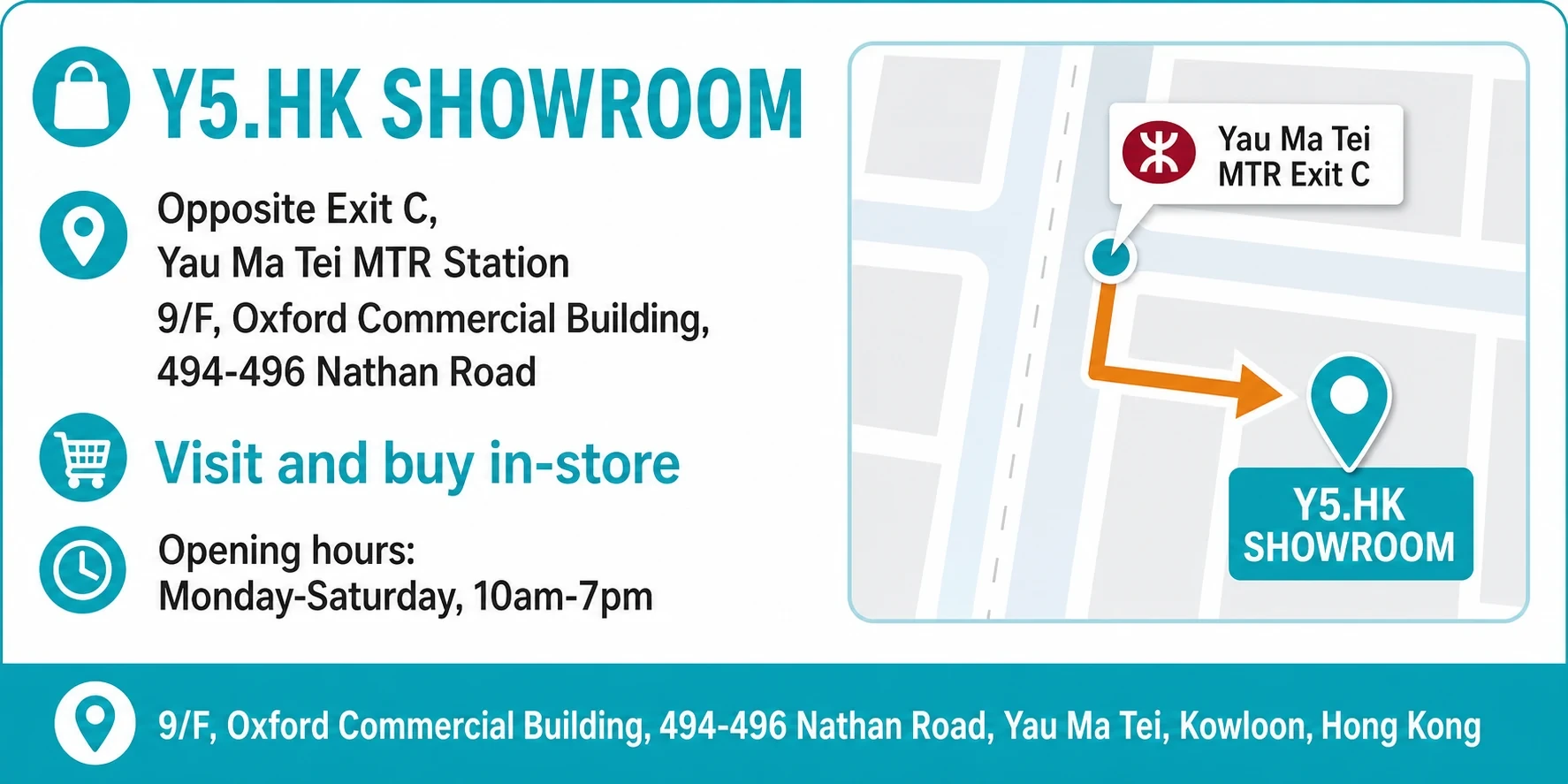 Y5 showroom location in Yau Ma Tei, Hong Kong